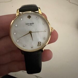 kate spade Gold-tone Mother of Pearl Dial Watch with Black Strap